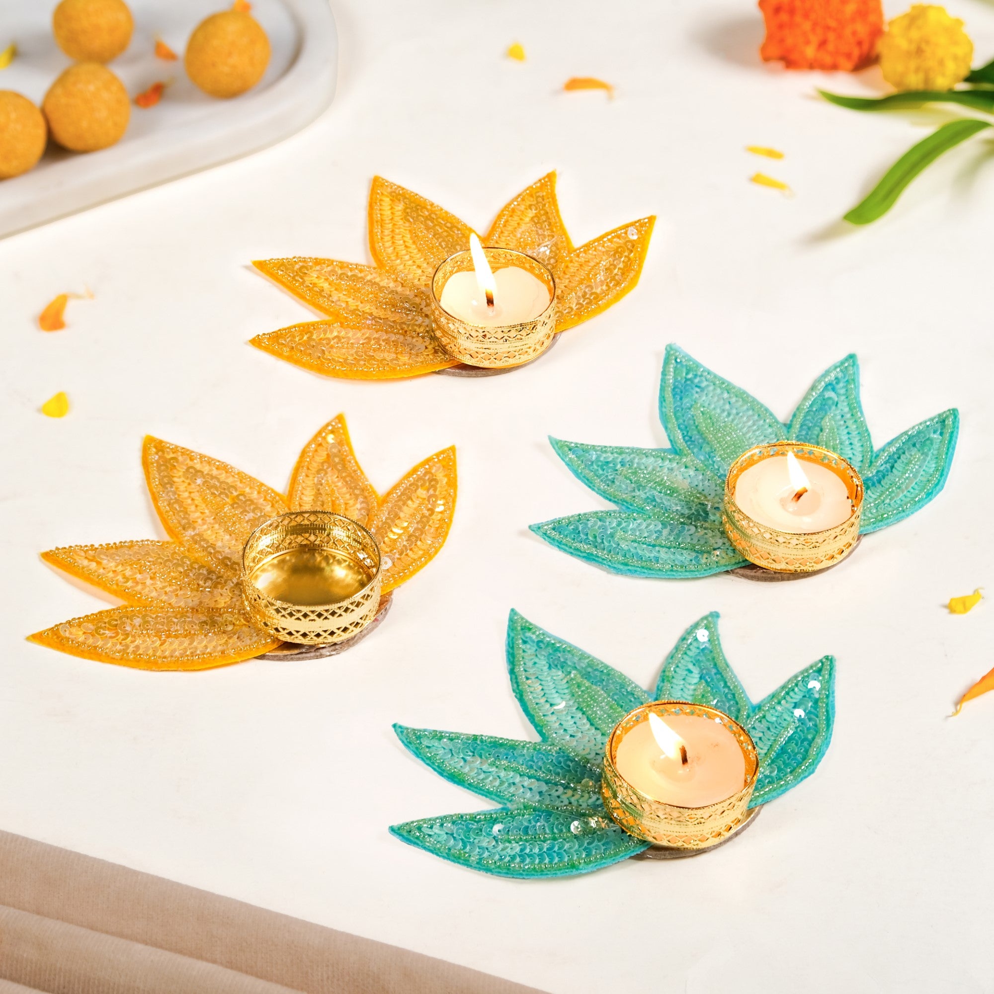 Festive Lotus Tealight Candle Holder Set Of 4