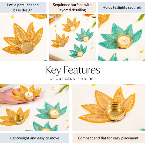 Festive Lotus Tealight Candle Holder Set Of 4