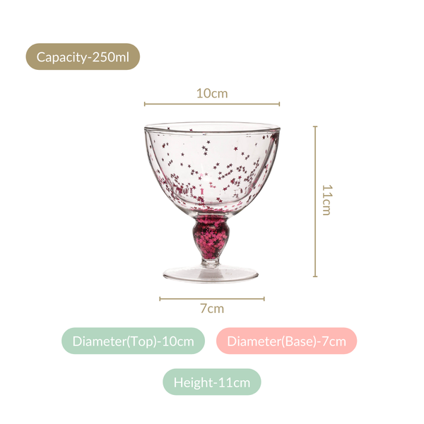 Pink Star Confetti Filled Double Wall Stem Glass Set Of 2 250ml