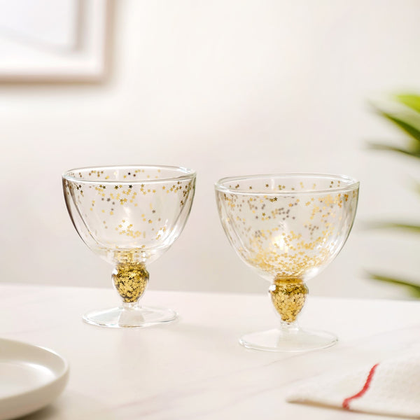 Set Of 2 Gold Confetti Filled Double Walled Wine Glass Goblet 250ml