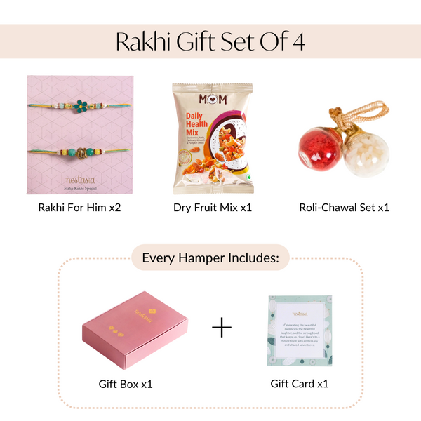 Ganesh Flower Rakhi Set Of 4 With Gift Box Dry Fruits And Card