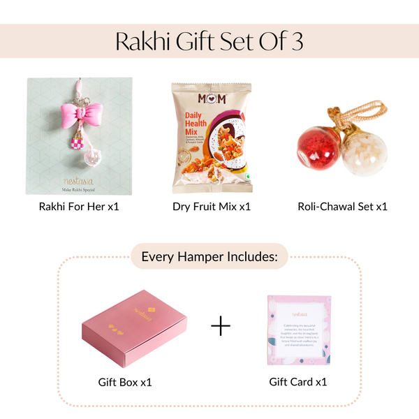 Cute Girl Bow Rakhi Gift Set Of 3 With Box And Card