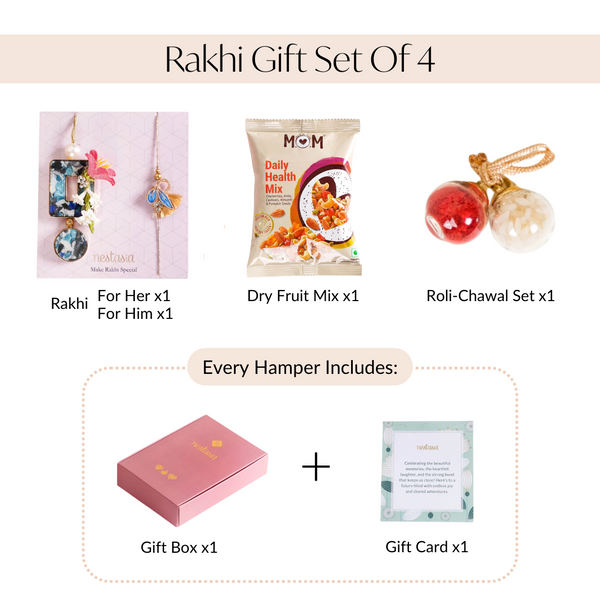 Regal Blue Rakhi Hamper For Couples Set Of 4 With Gift Box