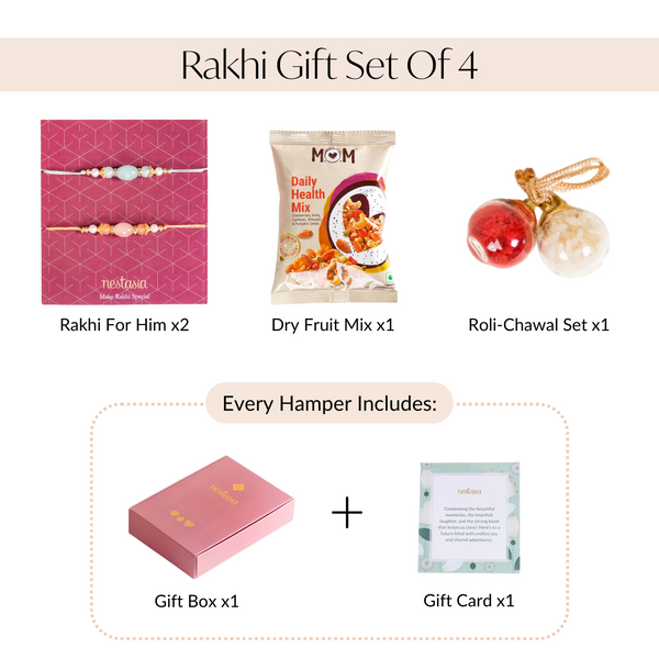 Beaded Two Rakhis Gift Set Of 4 With Box And Card
