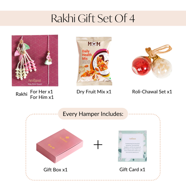 Pastel Floral Couple Rakhi Set Of 4 With Gift Box And Card
