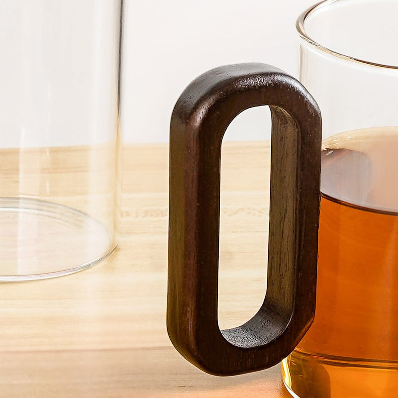 Classic Tea Coffee Mug With Wooden Handle Set Of 2 300ml