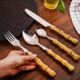 Rustic Bamboo Design Stainless Steel Cutlery Set Of 4