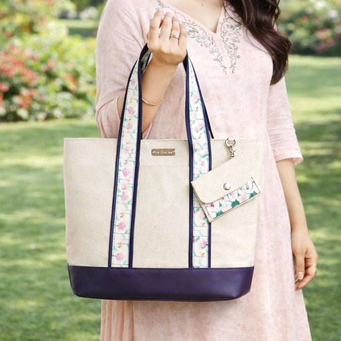 Flolane Canvas Handbag With Coin Pouch Purple