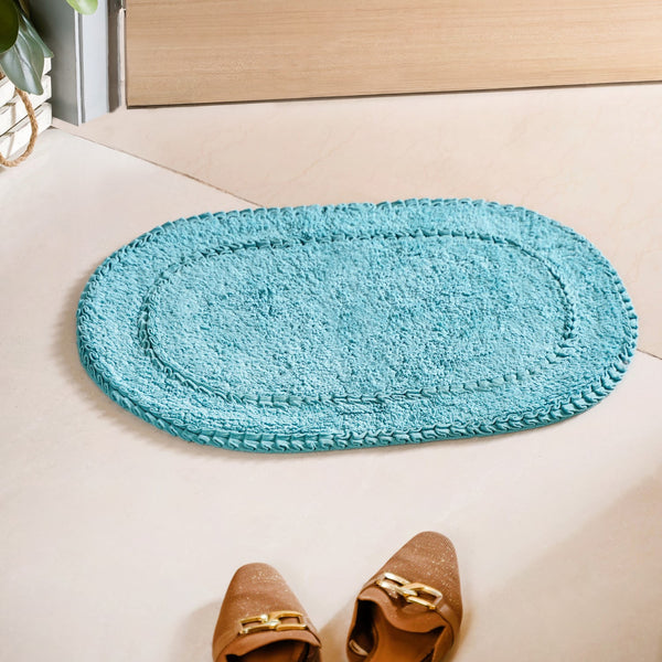 Set Of 2 Tufted Pure Cotton Door Mat Blue 24x16 Inch