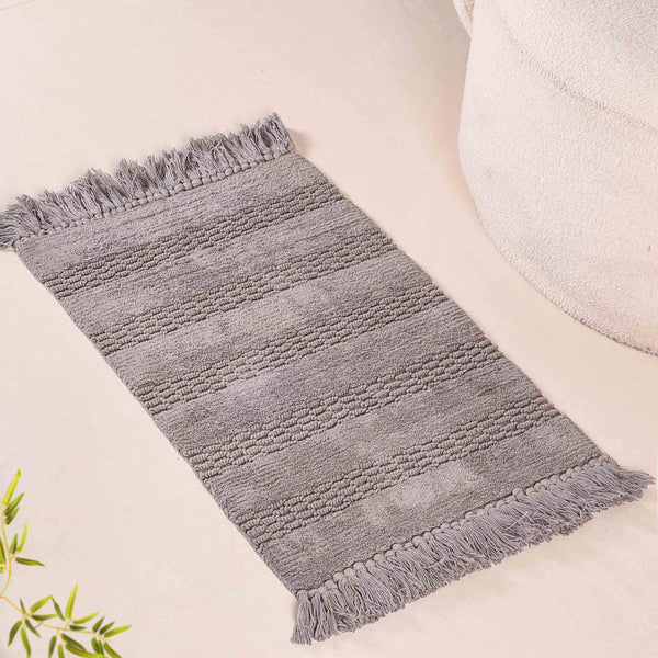 Grey High Absorbent Handcrafted Cotton Floor Mat Set Of 2 31x17 Inch