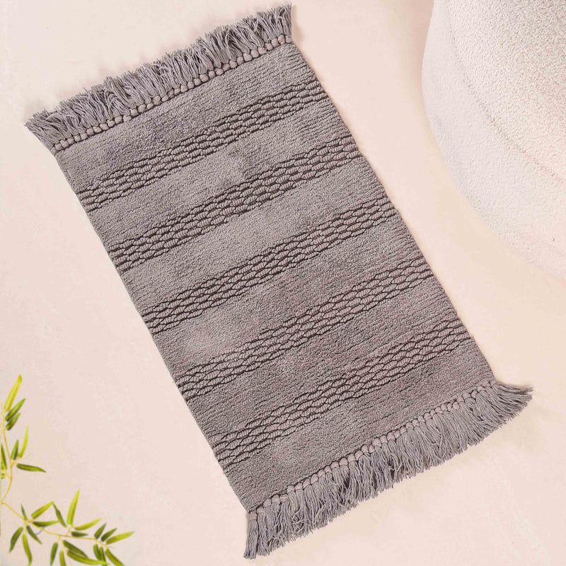 Grey High Absorbent Handcrafted Cotton Floor Mat Set Of 2 31x17 Inch