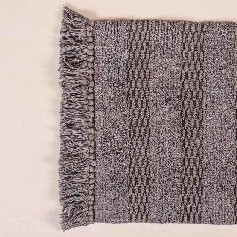 Grey High Absorbent Handcrafted Cotton Floor Mat Set Of 2 31x17 Inch