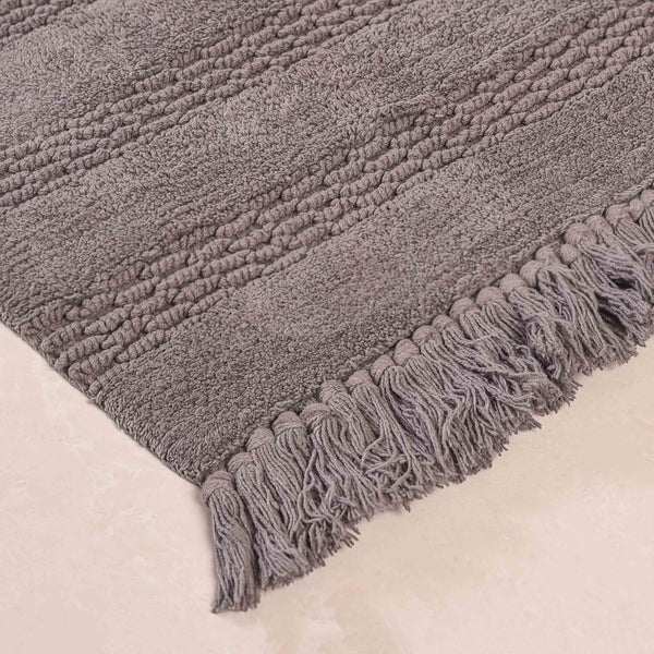 Grey High Absorbent Handcrafted Cotton Floor Mat Set Of 2 31x17 Inch