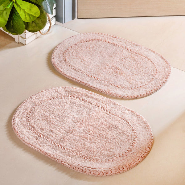 Ultra Soft Cotton Door Mat Baby Pink Set Of 2 24x16 Inch