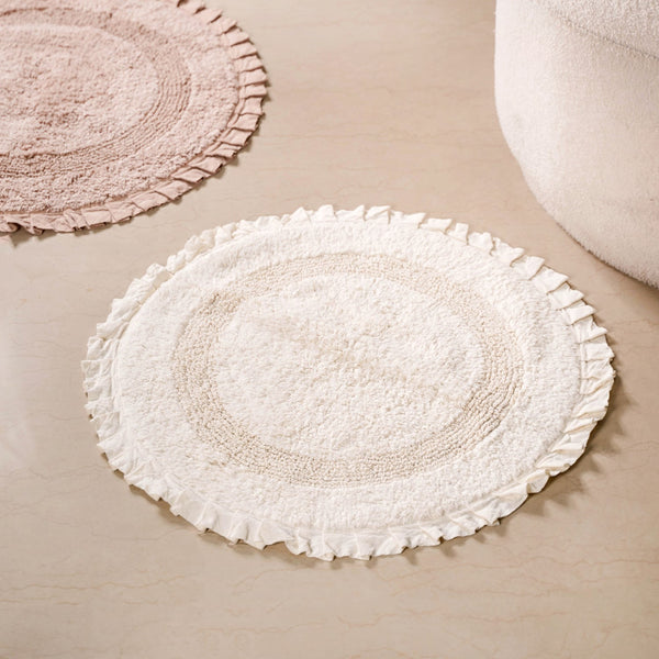 Set Of 2 Circular Frilled Cotton Floor Mats 23 Inch