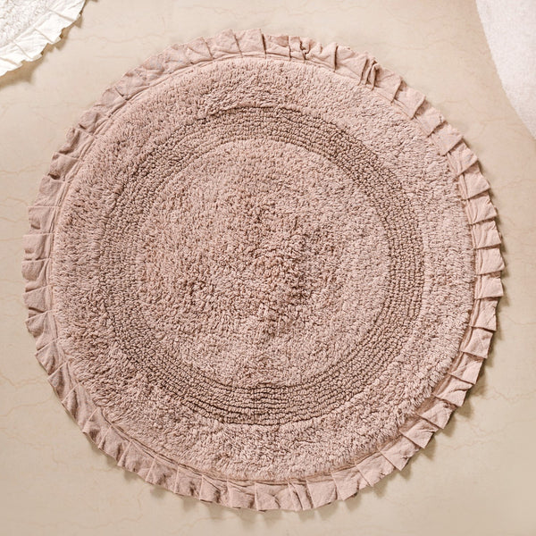 Set Of 2 Circular Frilled Cotton Floor Mats 23 Inch