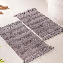 Grey High Absorbent Handcrafted Cotton Floor Mat Set Of 2 31x17 Inch