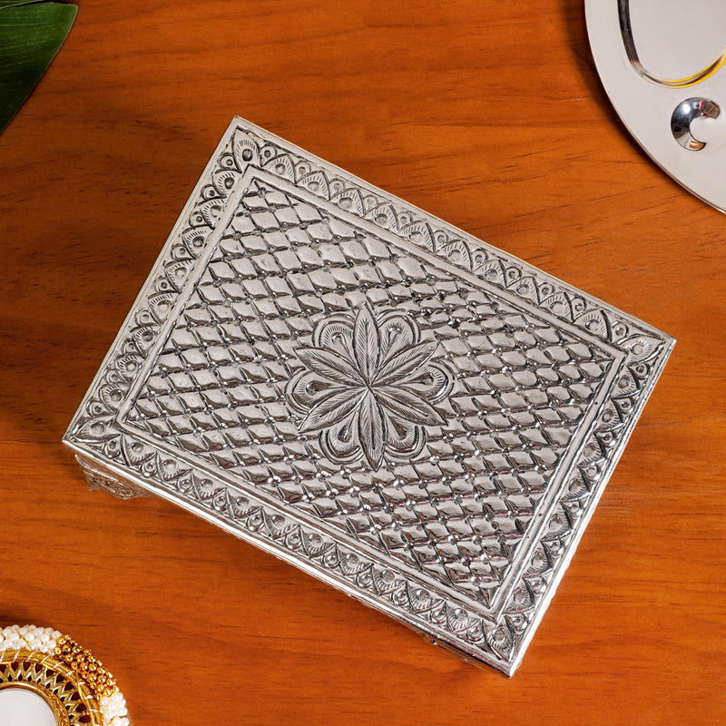 Flora Rectangle Pooja Chowki Silver