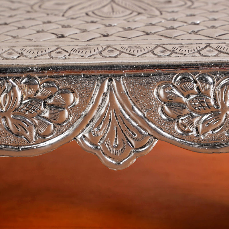 Flora Rectangle Pooja Chowki Silver