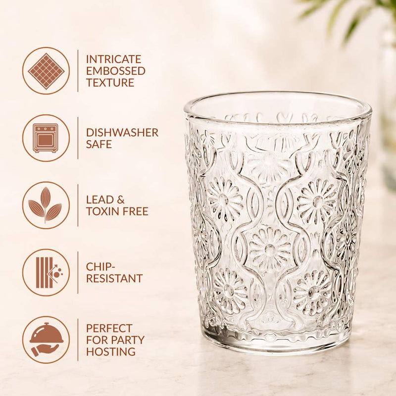 Floral Embossed Shot Glass Set Of 12 55ml