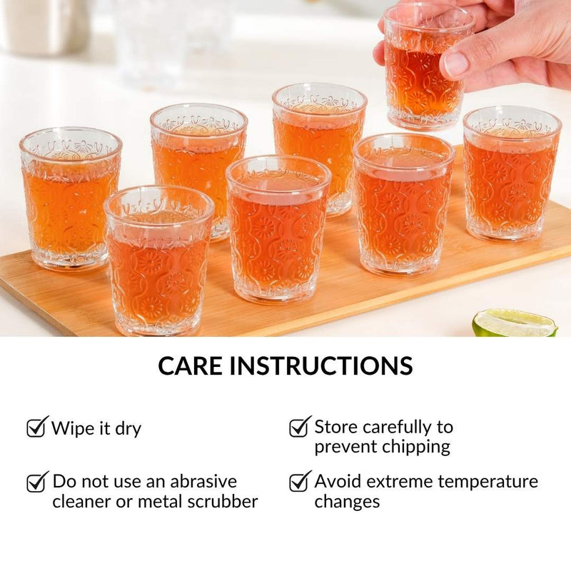 Floral Embossed Shot Glass Set Of 12 55ml
