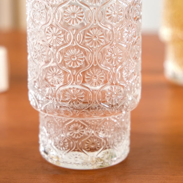 Floral Embossed Tall Glass Tumblers Set Of 6 330ml