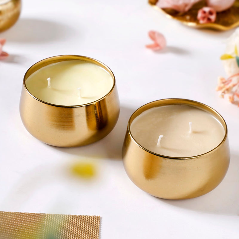 Floral Gold Double Wick Scented Candle Set Of 2 - Double Wick Scented Candle, Scented Candle Set, Floral Scented Candle, Set of 2 Candles