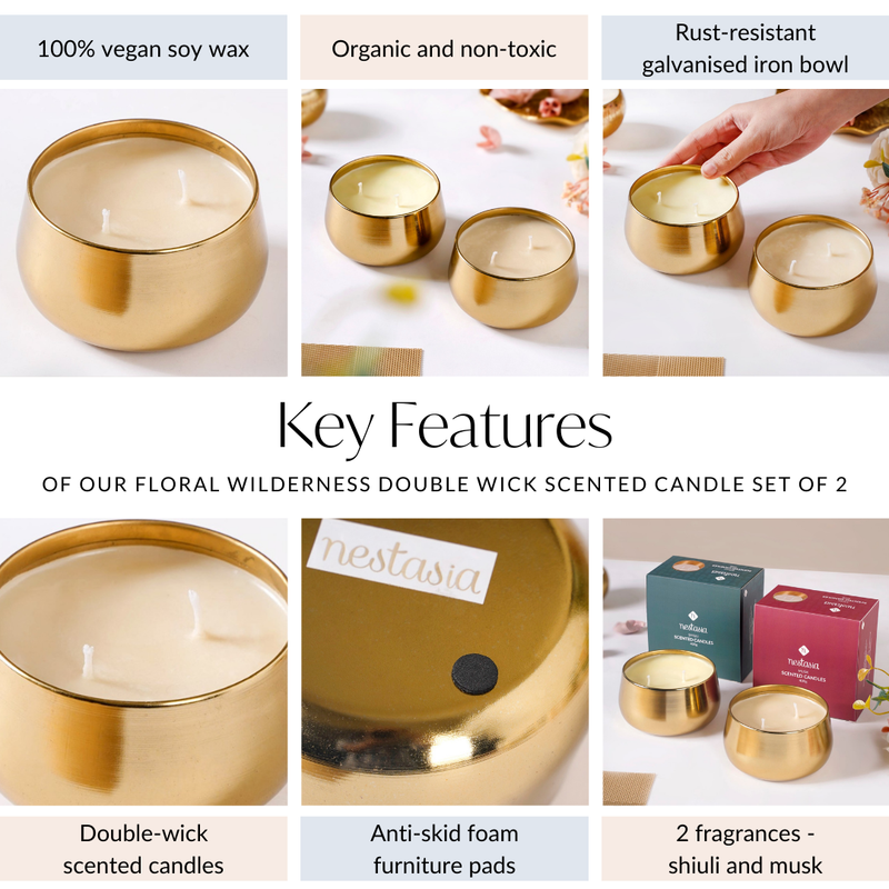 Floral Gold Double Wick Scented Candle Set Of 2 - Double Wick Scented Candle, Scented Candle Set, Floral Scented Candle, Set of 2 Candles