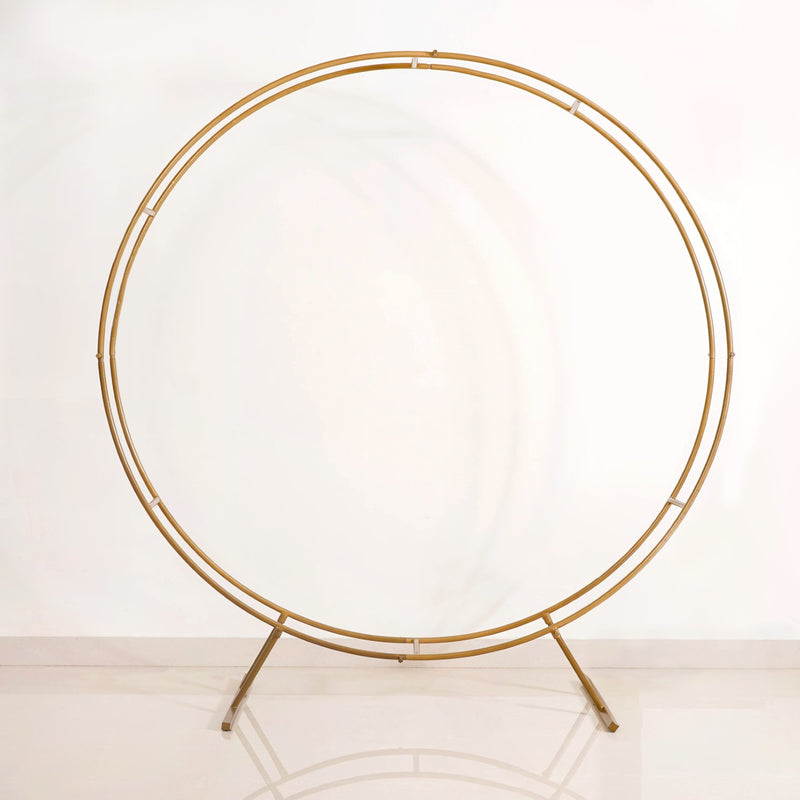 Gold Rings Backdrop Metal Frame With Floral Decorations 99 Inch - Metal Frame With Floral Decorations, Metal Backdrop, Gold Rings Backdrop, Decorative Metal Frame