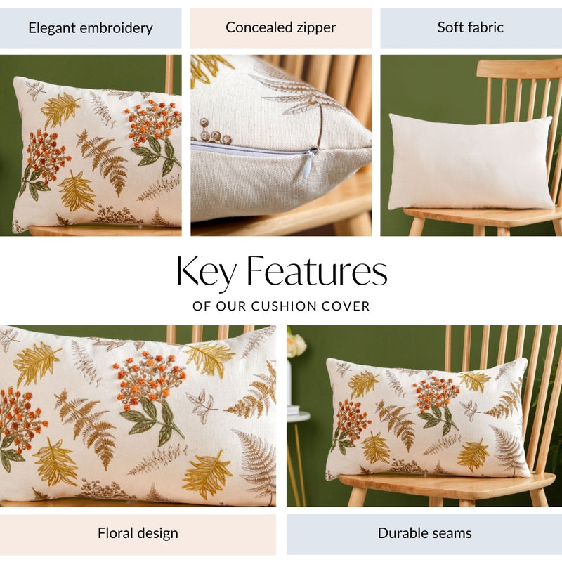 Floral Minimalism Cotton Slub Cushion Cover