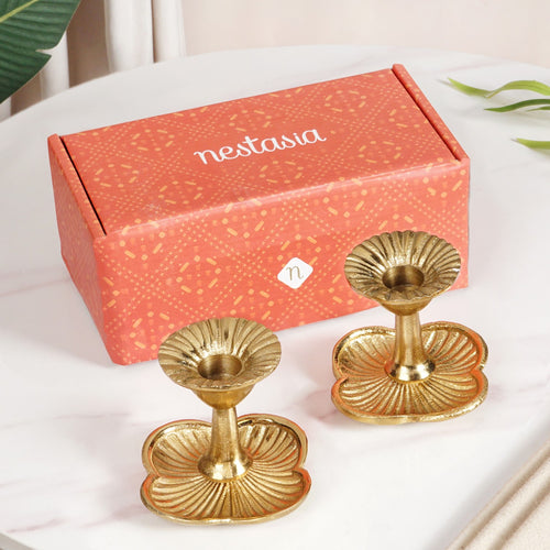 Floral Pillar Aluminium Candle Holder Set Of 2