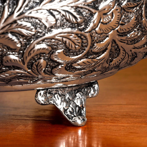 Floral Pure Brass Urli With Silver Polish 17cm
