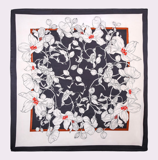 Silk Floral Motif Scarf For Women