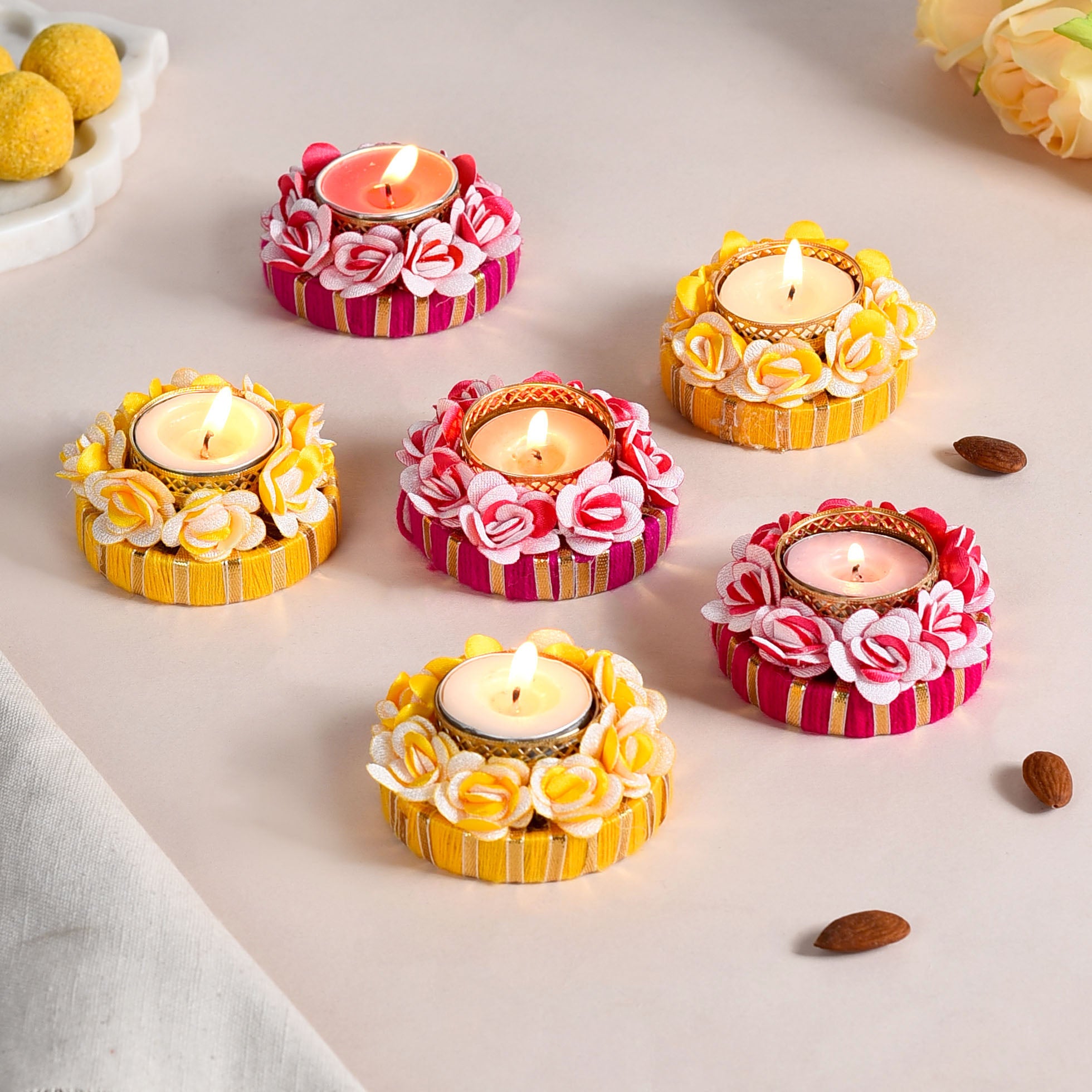 Flower Petal Tea Light Holders Set Of 6 Online - Premium Candle