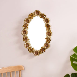 Floral Decorative Wall Mirror Gold- Floral Decorative Wall Mirror, Gold Wall Mirror, Floral Design Mirror, Gold Decorative Mirror, Floral Mirror