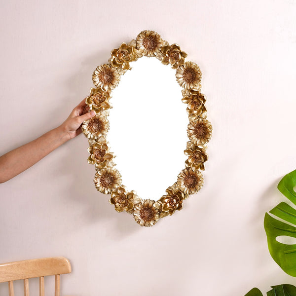 Floral Decorative Wall Mirror Gold