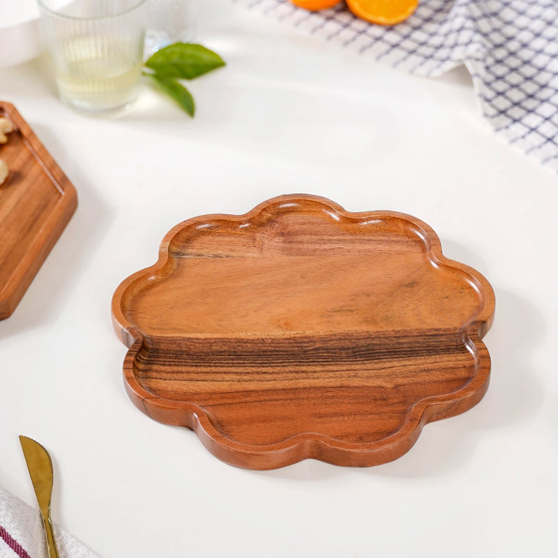 Flower Shaped Acacia Wood Serving Platter - Snack platter, wooden snack platter, serving platter, charcuterie platter
