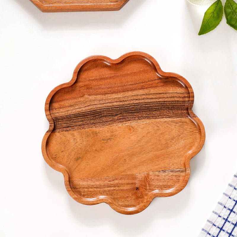 Flower Shaped Acacia Wood Serving Platter - Snack platter, wooden snack platter, serving platter, charcuterie platter