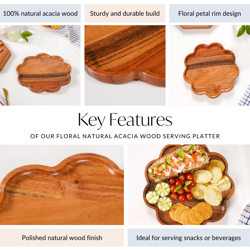 Flower Shaped Acacia Wood Serving Platter - Snack platter, wooden snack platter, serving platter, charcuterie platter