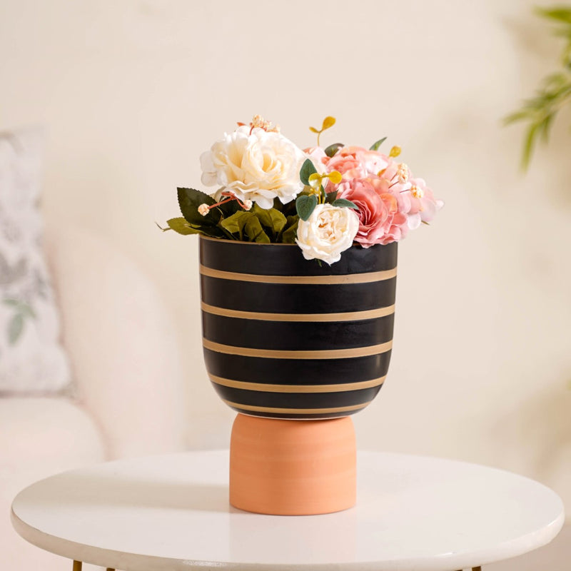 Striped Ceramic Flower Vase Black