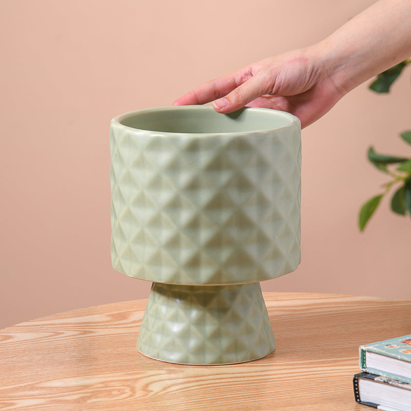 Geometric Vase Sage Green - Geometric Flower Vase, Green Ceramic Vase, Modern Geometric Decor, Decorative Vase for Home
