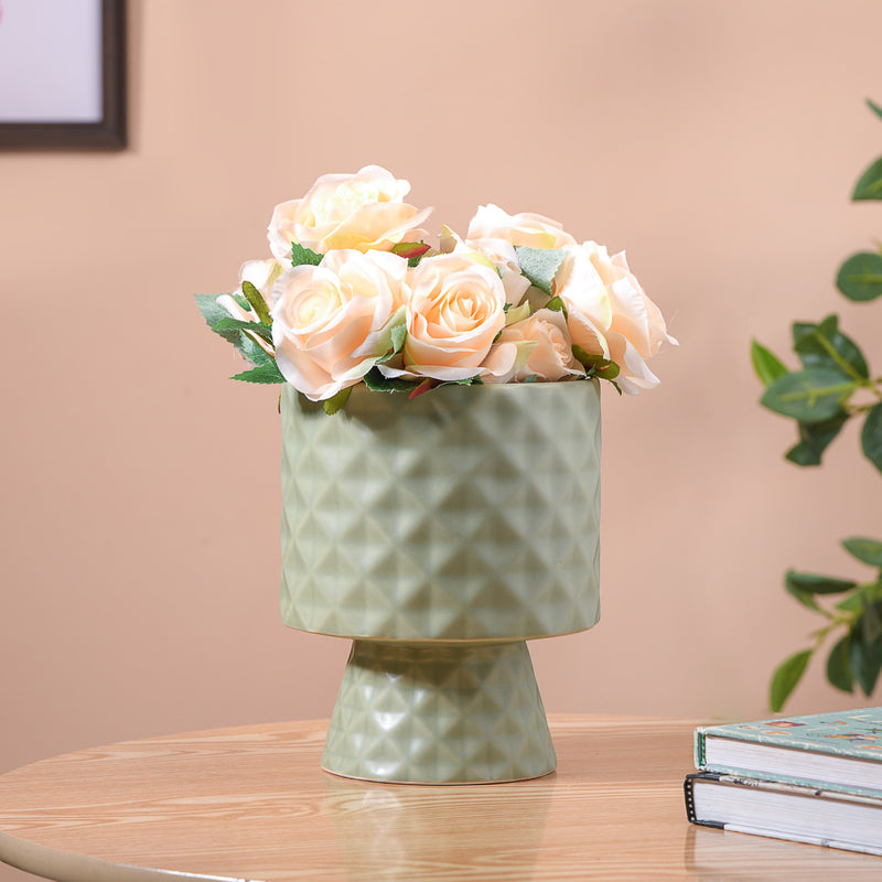Geometric Vase Sage Green - Geometric Flower Vase, Green Ceramic Vase, Modern Geometric Decor, Decorative Vase for Home