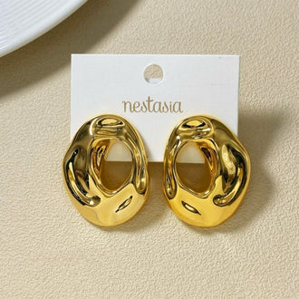 Fluid Hollow Oval Gold Statement Earrings