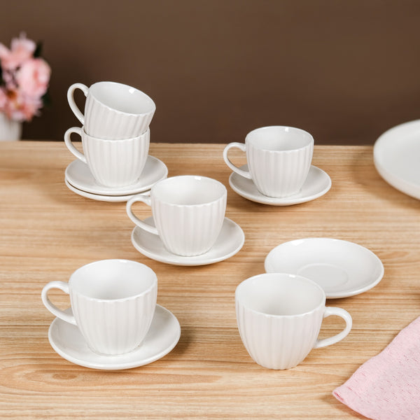 Fluted Ceramic Small Tea Cup And Saucer Set Of 6 100ml