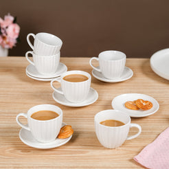 Fluted Ceramic Espresso Cup And Saucer Set Of 6 100ml