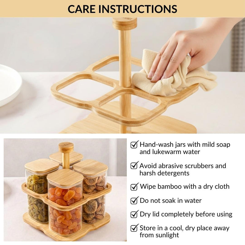 Fluted Storage Airtight Jar With Rotating Stand Set Of 5 750ml