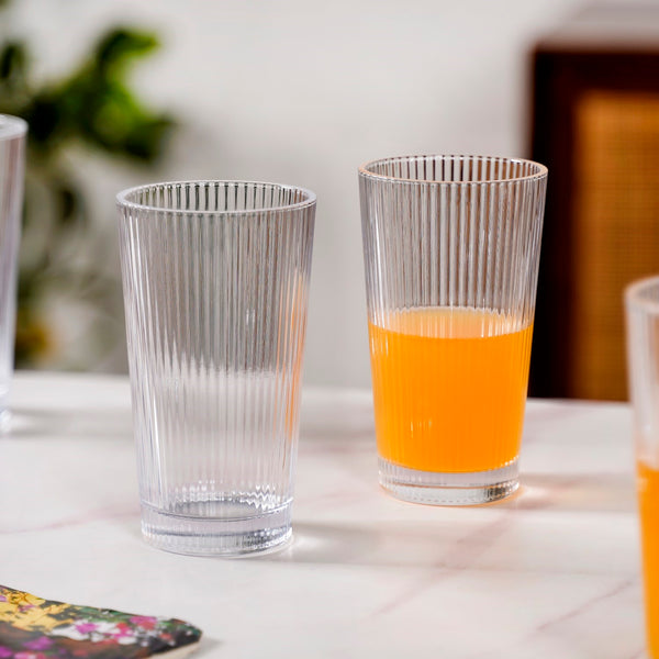 Set Of 6 Fluted Tall Glass Tumbler 300ml