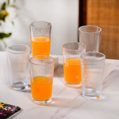 Set Of 6 Fluted Tall Glass Tumbler 300ml