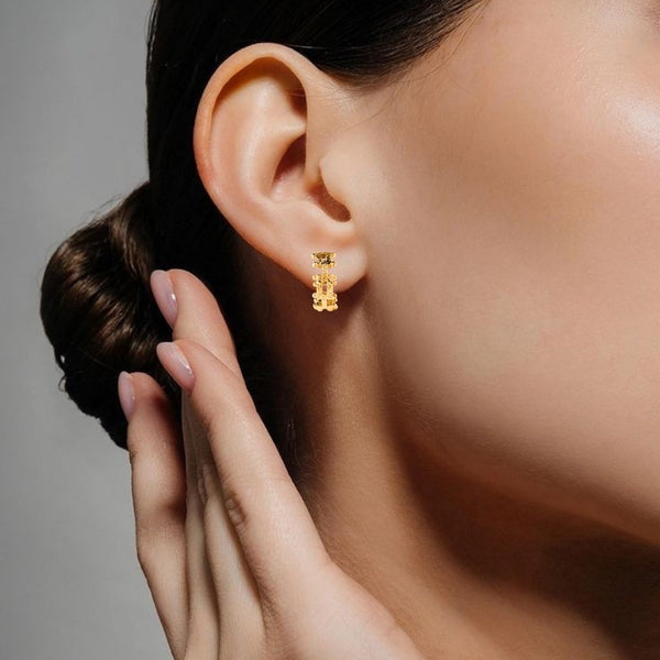 Foil Grid Gold Huggie Earrings