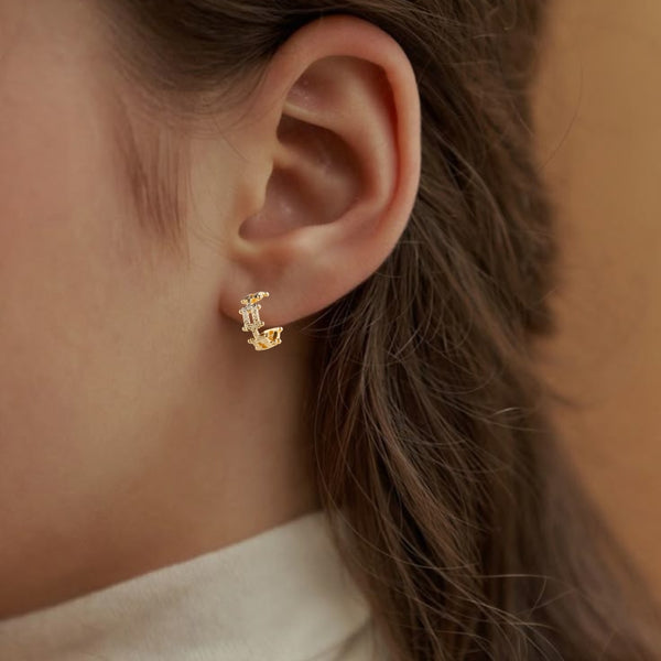 Foil Grid Gold Huggie Earrings